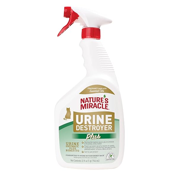 NATURE’S MIRACLE URINE DESTROYER PLUS CAT, 32 OUNCES, ENZYMATIC FORMULA, READY-TO-USE
