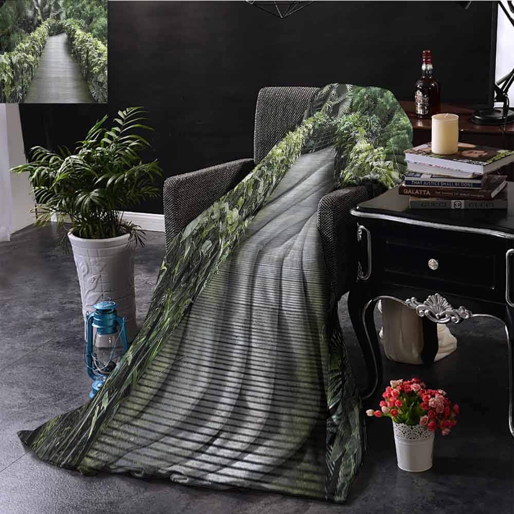Luoiaax Nature House Rugged or Durable Camping Blanket Scenic Wooden Pathway in Singapore Botanical Garden Fence Rainforest Tropical Warm and Washable W54 x L72 Inch
