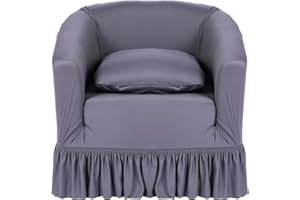 SmoothNovelty 2 Pieces Waterproof Club Chair Slipcover with Cushion Cover Barrel Armchair Covers with Skirt Solid Tub Chair Slipcover Removable Furniture Protector for Living Room(Grey)