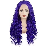 Meiyite Hair Curly Long 26inch Light Purple Heavy Density Half Hand Tied Realistic Synthetic Lace Front Wigs