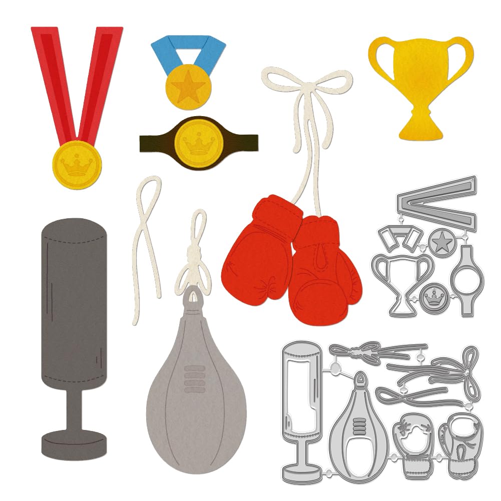 WADORN Boxing Metal Cutting Dies, Sports Die Cut Metal Cutting Dies Stencils Tool Trophy Metal Cutting Dies Stencils for DIY Scrapbooking Album Craft Paper Card Decor