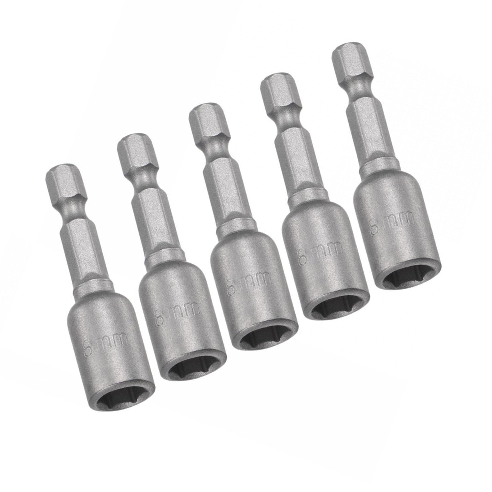 TOP-VIGOR 5Pcs 8mm Nut Setter Driver Drill Bit Set, 1/4 inch Hex Shank Quick Change, 48mm Length Metric Nut Driver Set for Woodworking, Auto Repairing, Machine Maintenance, Furnitures