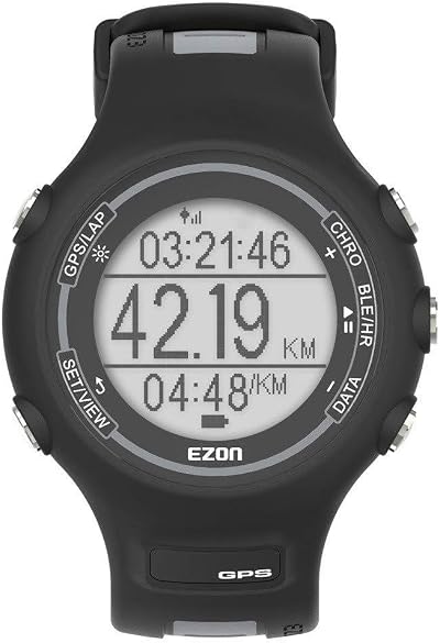 EZON Men's GPS Running Smart Watch Heart Rate Pedometer 5ATM Waterproof Black