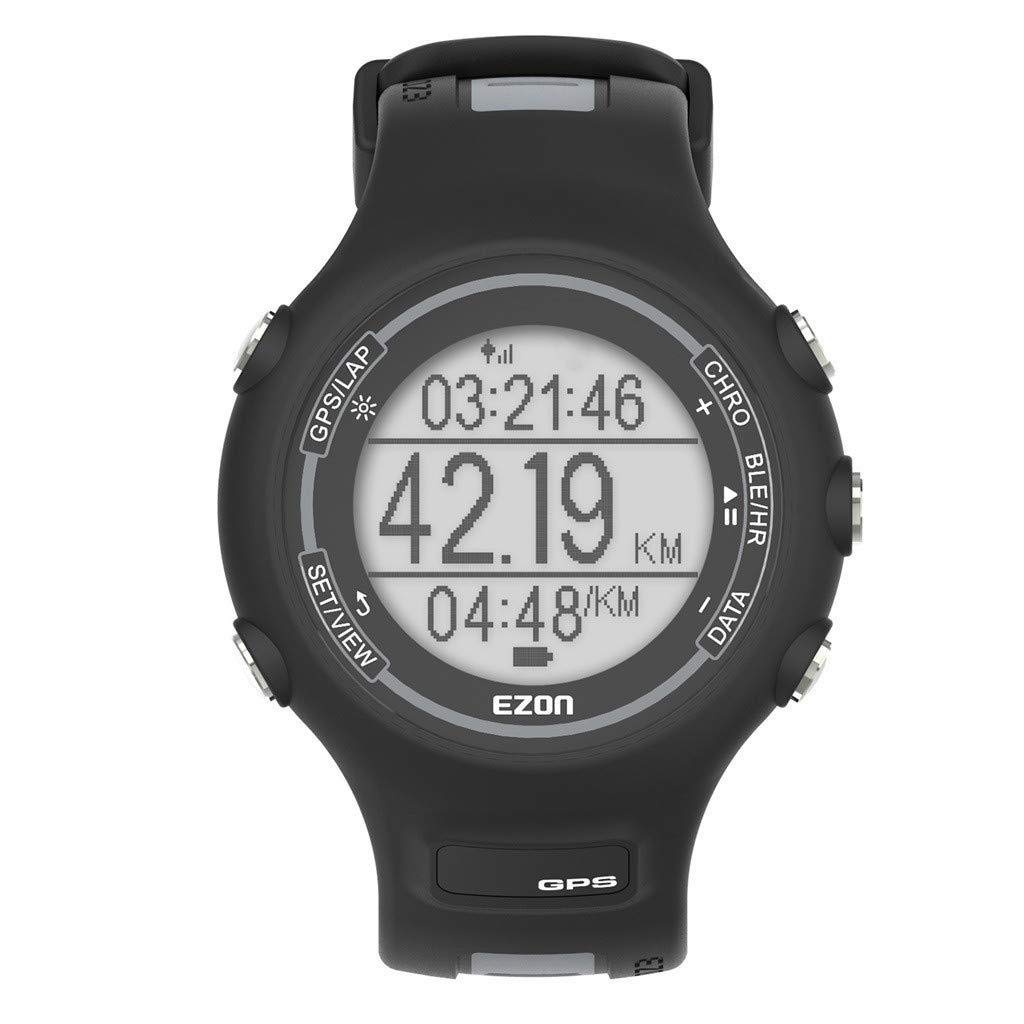 EZON Men's Digital Sports Watches GPS Running Smart Watch with Wrist-based Optical Heart Rate Monitor, Pedometer, Stopwatch, Bluetooth, 5ATM Waterproof (Black)