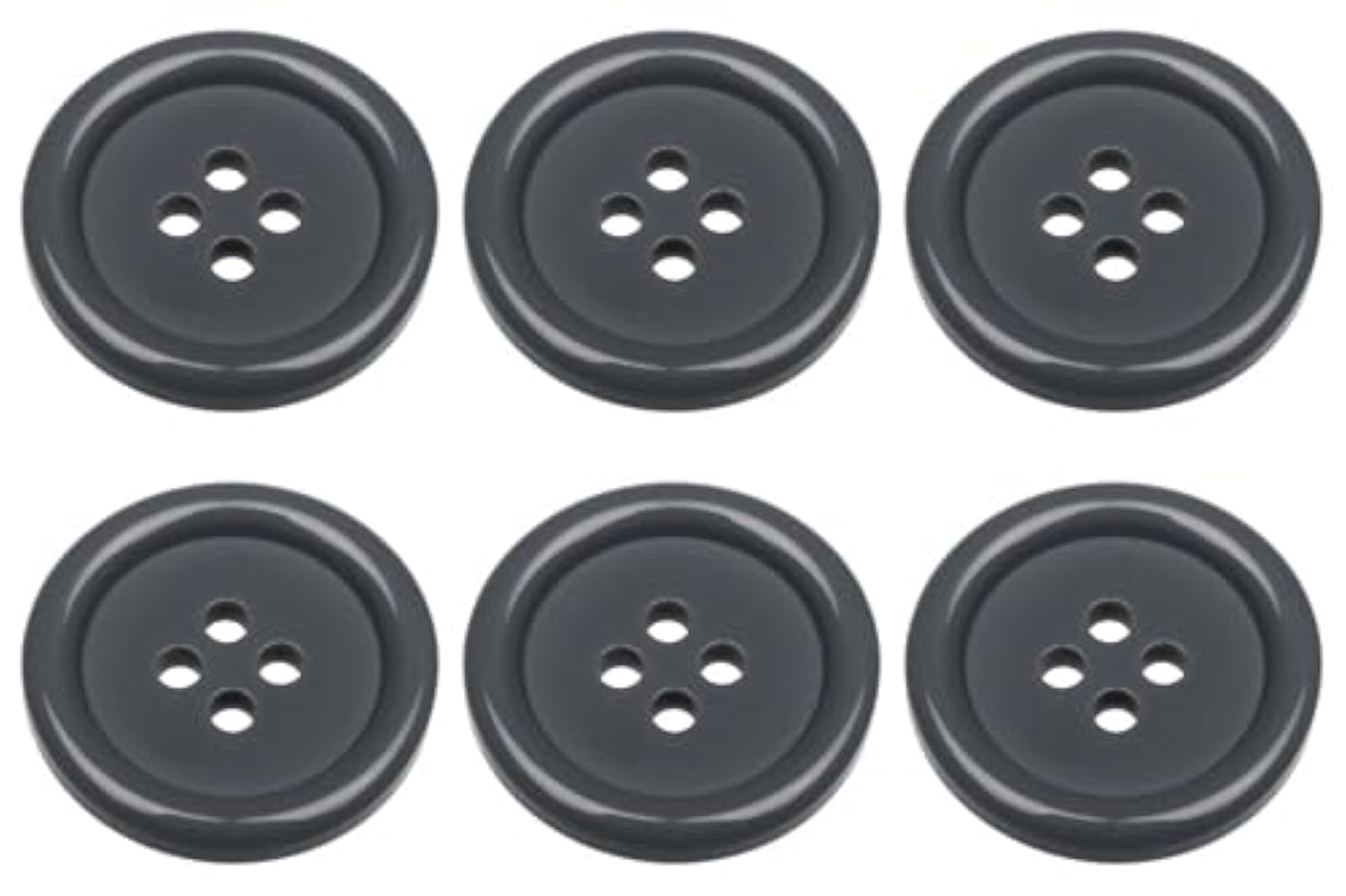 Pack of 6 Grey Sew on 23mm Round Buttons Flat 4 Holes 36L 36 Ligne