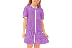BesserBay Girls Summer Beach Quick Dry Cover Up Ruffle Hem Terry Smocked Hooded 4-14 Years with Pockets
