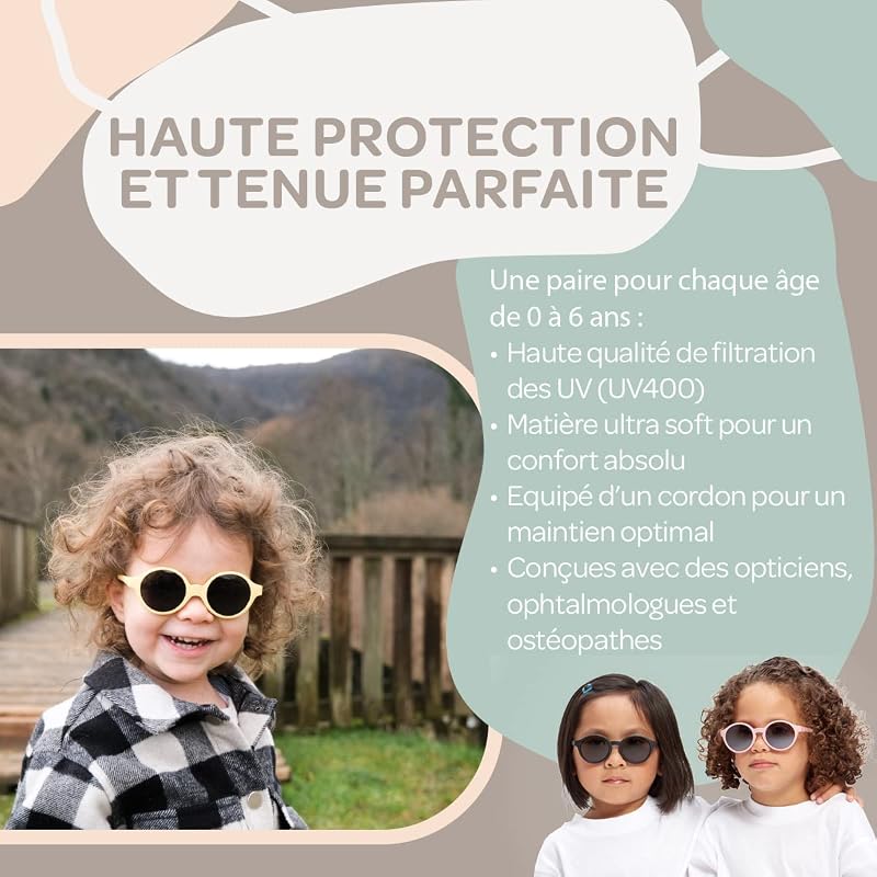 , Lunettes de soleil pour Enfants 2-4 ans, Protection 100% UV - CAT 3, Protection Latérale, Confort Optimal, Branches ajustables 360°, Coquelicot
