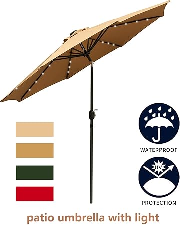 Abccanopy Solar Umbrellas Patio Umbrella 9 Ft Led Umbrellas 32led Lights With Tilt And Crank Outdoor