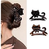 Cartoon Cat Hair Clips Hollow Leopard Print Cat Shark Clip Small Half Zip Hair Claw Clip Back of the Head Plate Hair Clip Hair Accessories for Women with Long Short Thick Hair Grey Amber Yellow 2pcs