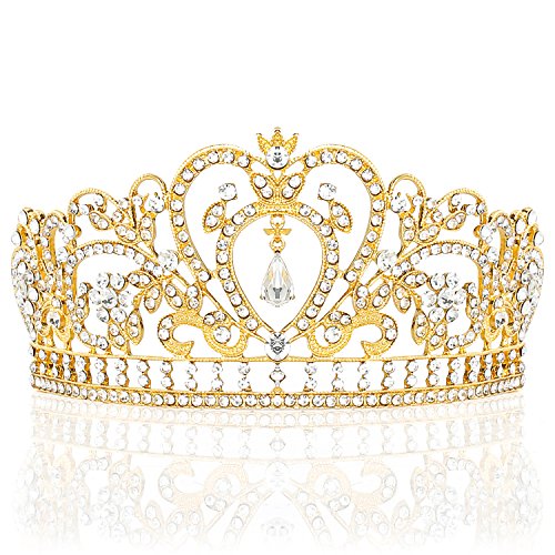 NIPOO Rhinestone Crystal Pageant Tiaras Bridal Princess Crown Party Birthday Wedding Headpieces Deco for Cake Topper，Golden