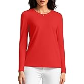 Bsoiky Cotton Long Sleeve Shirts for Women Relaxed Fit Crewneck Tshirts Casual Soft Layering Tops Tees Basic Undershirt 2025(Red, Medium)