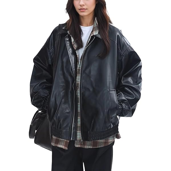 Bow Leather Jacket，Retro Bow Print PU Leather Coat Women Korean