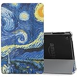 MoKo Case for All-New Amazon Fire HD 8 Tablet (7th Generation, 2017 Release Only)-Lightweight Slim Shell Stand Cover with Translucent Frosted Back for Fire HD 8, Starry Night (with Auto Wake/Sleep)