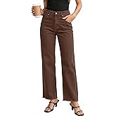 GRAPENT Straight Leg Jeans for Women High Waisted Stretchy Frayed Raw Hem Loose Denim Pants Casual Baggy Jean Trousers
