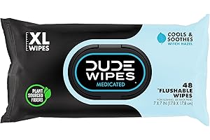 DUDE Wipes Medicated Flushable Wipes - 1 Pack, 48 Count - Unscented - Extra-Large - Maximum Strength Medicated Witch Hazel - Septic and Sewer Safe Medicated