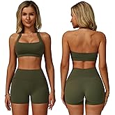ABOCIW Workout Sets for Women Square Neck Halter Sports Bra High Waist Biker Shorts 2 Piece Gym Yoga Outfits