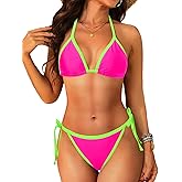 Tempt Me Women String Plus Size Bikini Sets Sexy Triangle Two Piece Halter Swimsuits with Tie Side Bottom Bathing Suit