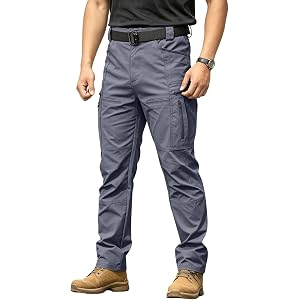 GQN Lightweight Water Resistant Tactical Work Pants for Men 4 Way Stretch Ripstop Multi Pocket