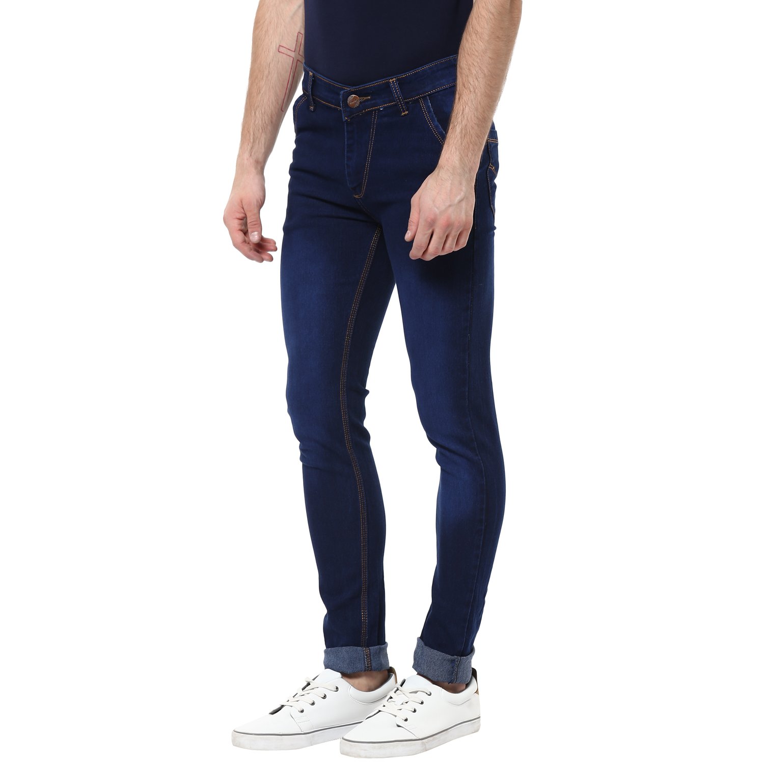 urbano fashion men's blue slim fit stretch jeans