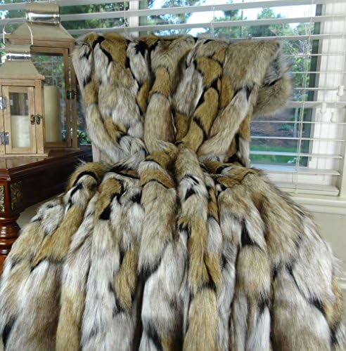 Thomas Collection Wolf Faux Fur Blanket - Luxury Taupe Black Faux Fur Throw Blanket and Bedspread - Taupe Wolf Fur Throw - Super Soft Taupe Black Fur Blanket - Wolf Faux Fur, Handmade in US, 16484