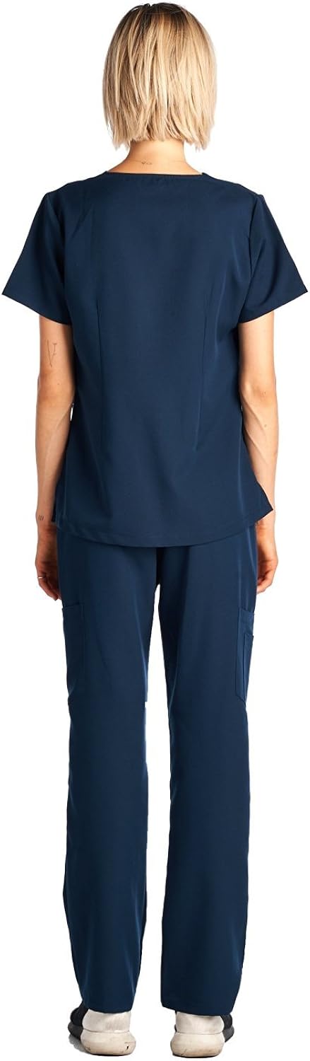 Dagacci Medical Uniform Women's Scrubs Set Stretch Ultra Soft Contrast Pocket: Clothing