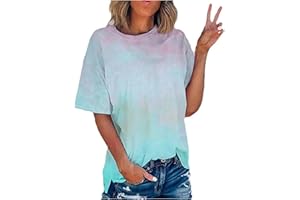 Binmer 2024 Summer Tie Dye Shirts for Womens Plus Size Short Sleeve Tops Fashion Gradient Graphic Tee Club Party Blouse S-5XL