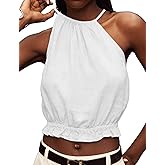 IDEALSANXUN Womens Crop Linen Halter Tops Summer High Neck Tank Tops Sleeveless Shirts