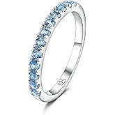 DAYBYDAY Birthstone Etenity Rings for Women, 925 Sterling Silver Ruby/Aquamarine/Emerald/Sapphire Eternity Band Ring, 12 Month Birthstone Stackable Rings 2.2mm Wedding Band