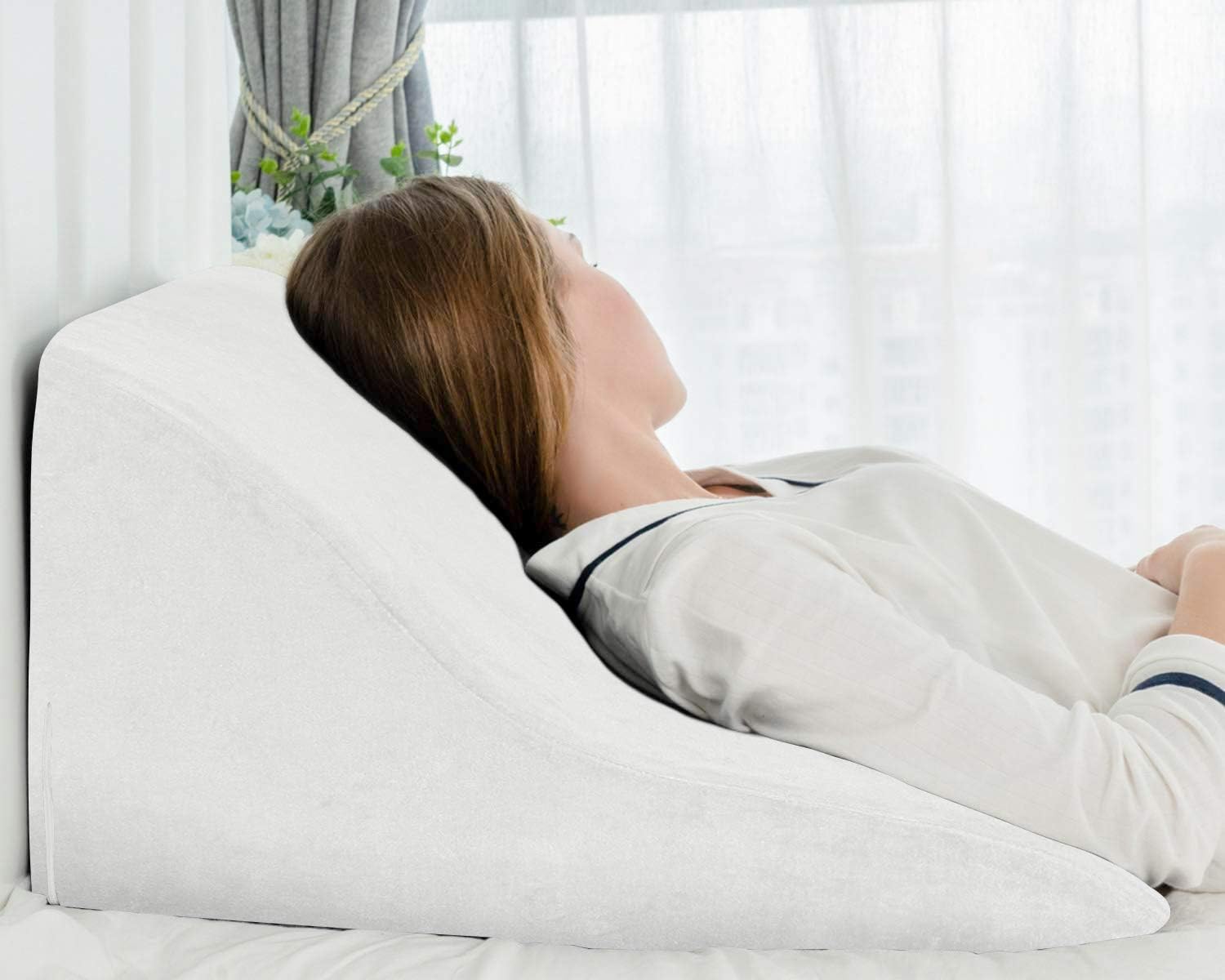 Bed Wedge Pillow - Helps with Acid Reflux, Gerd, Heartburn, Back & Knee Pain - Positioner Supportive Foam Pillow for Sleeping - with Washable Cover: Health & Personal Care