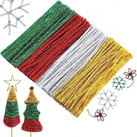 Amazon Co Jp 手芸モール 工作モール カラーモール Diy飾り物 クリスマス Diy シェニールモールとラメモール 400本 子供知育玩具 300本セット ホーム キッチン