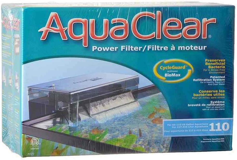 Aquaclear 110 Power Filter For Aquariums 60-110 US Gallons - Includes Filter Media, 500 GPH, Model A595
