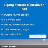 PRO ELEC 4 Gang Socket Extension Lead 5m Individual Switched BS1363 White view 3