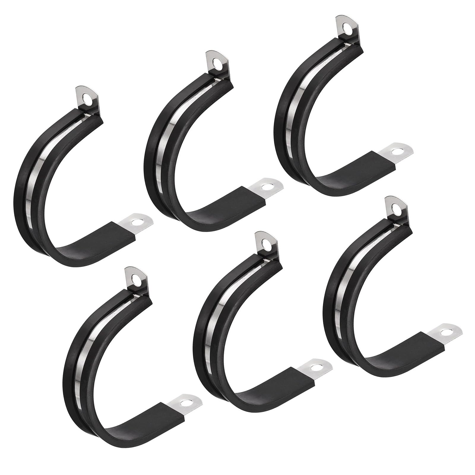 MACHSWON 6Pcs 1-9/16 Inch(40mm) Cable Clamp, Rubber Cushioned Insulated Clamp 304 Stainless Steel R Shape Bracket Metal Pipe Clamp Tube Holder for Wire Hose Tube