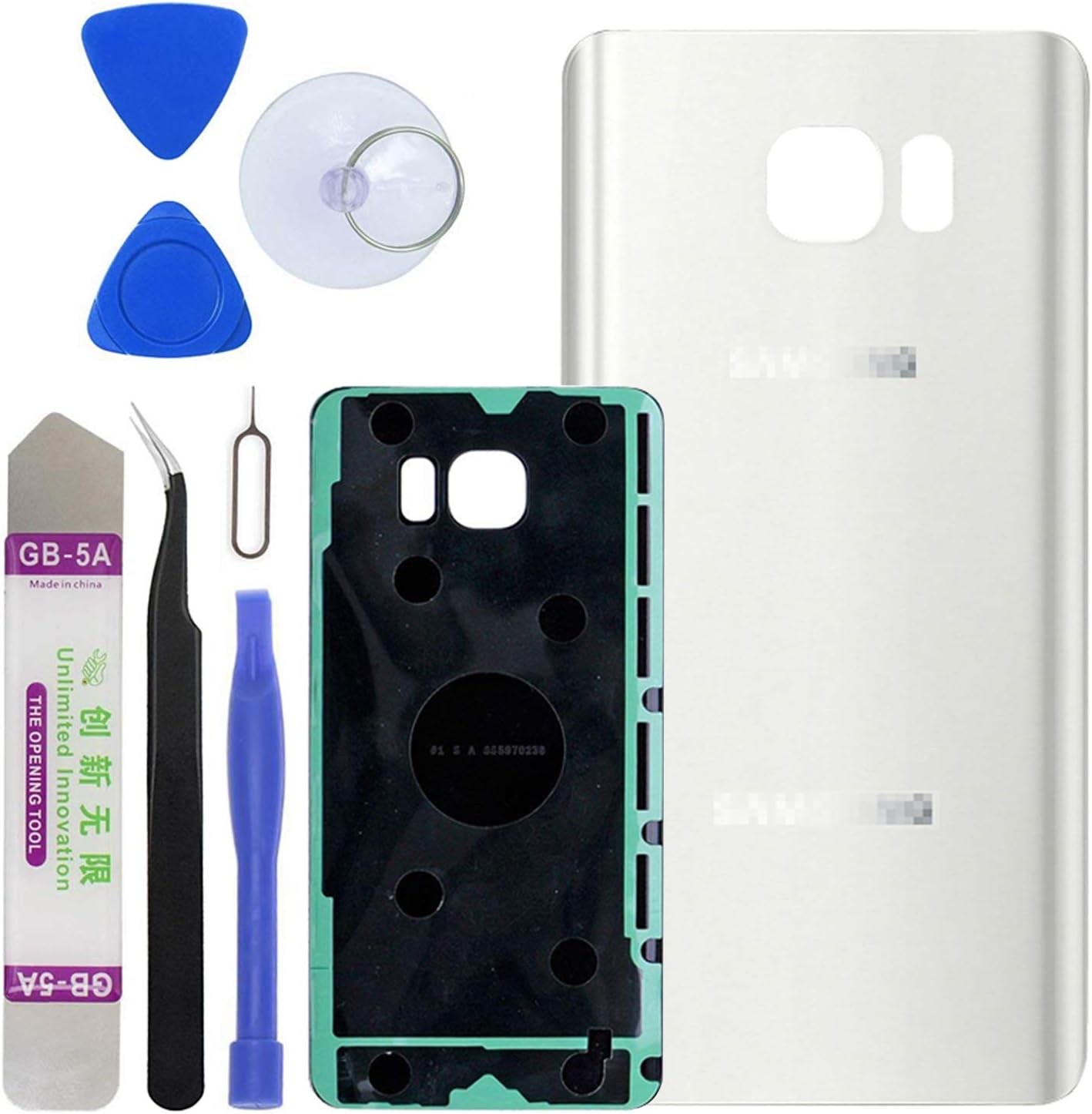 LUVSS Rear Glass Replacement for [Samsung Galaxy Note 5] N920 (All Carriers) Back Glass Panel Cover Case Housing with Opening Tools Kit (White)