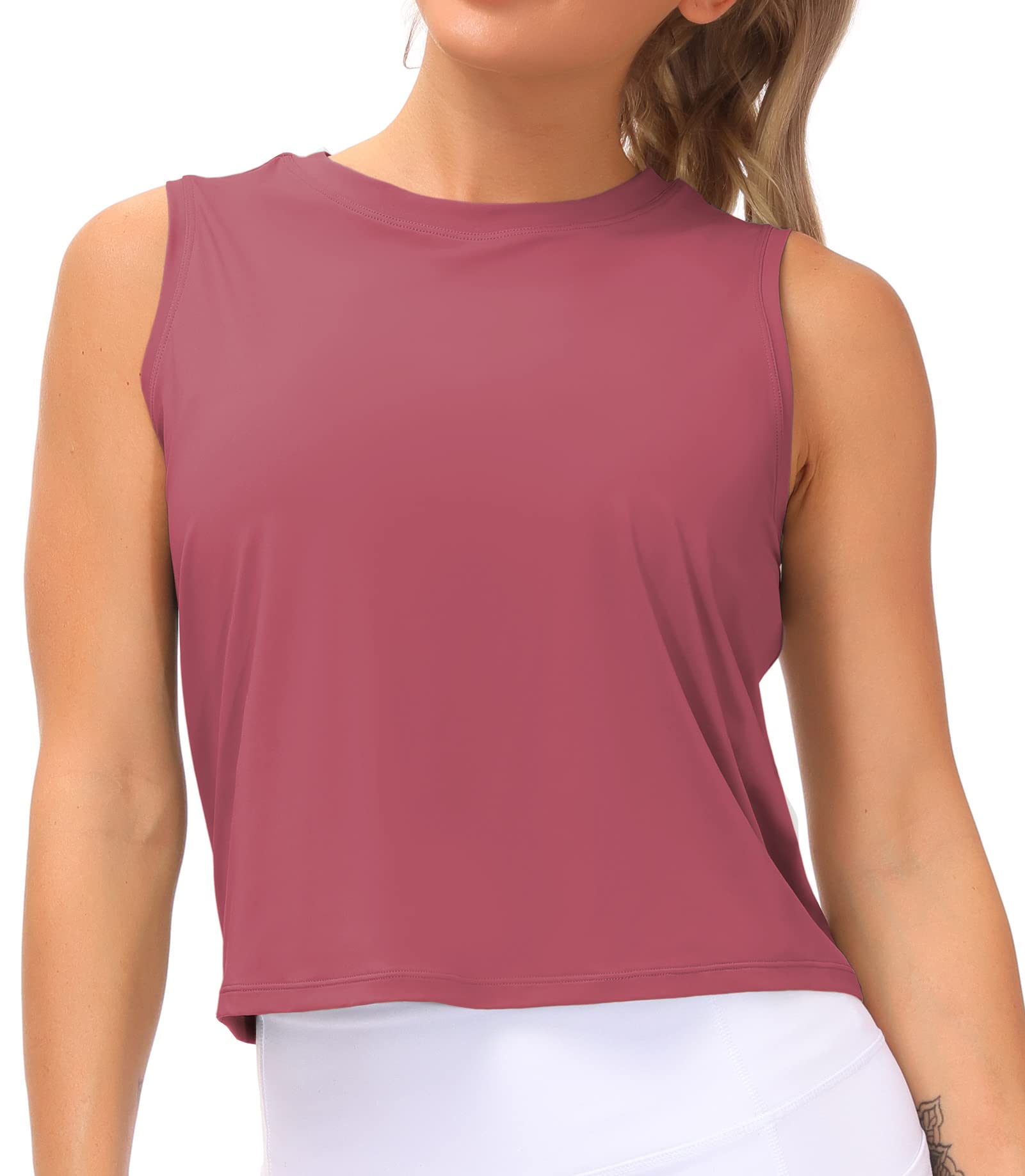 Photo 1 of Size S---Ice Silk Workout Tops for Women Quick Dry Muscle Gym Running Shirts Sleeveless Flowy Yoga Tank Tops (Rose Red, Small)