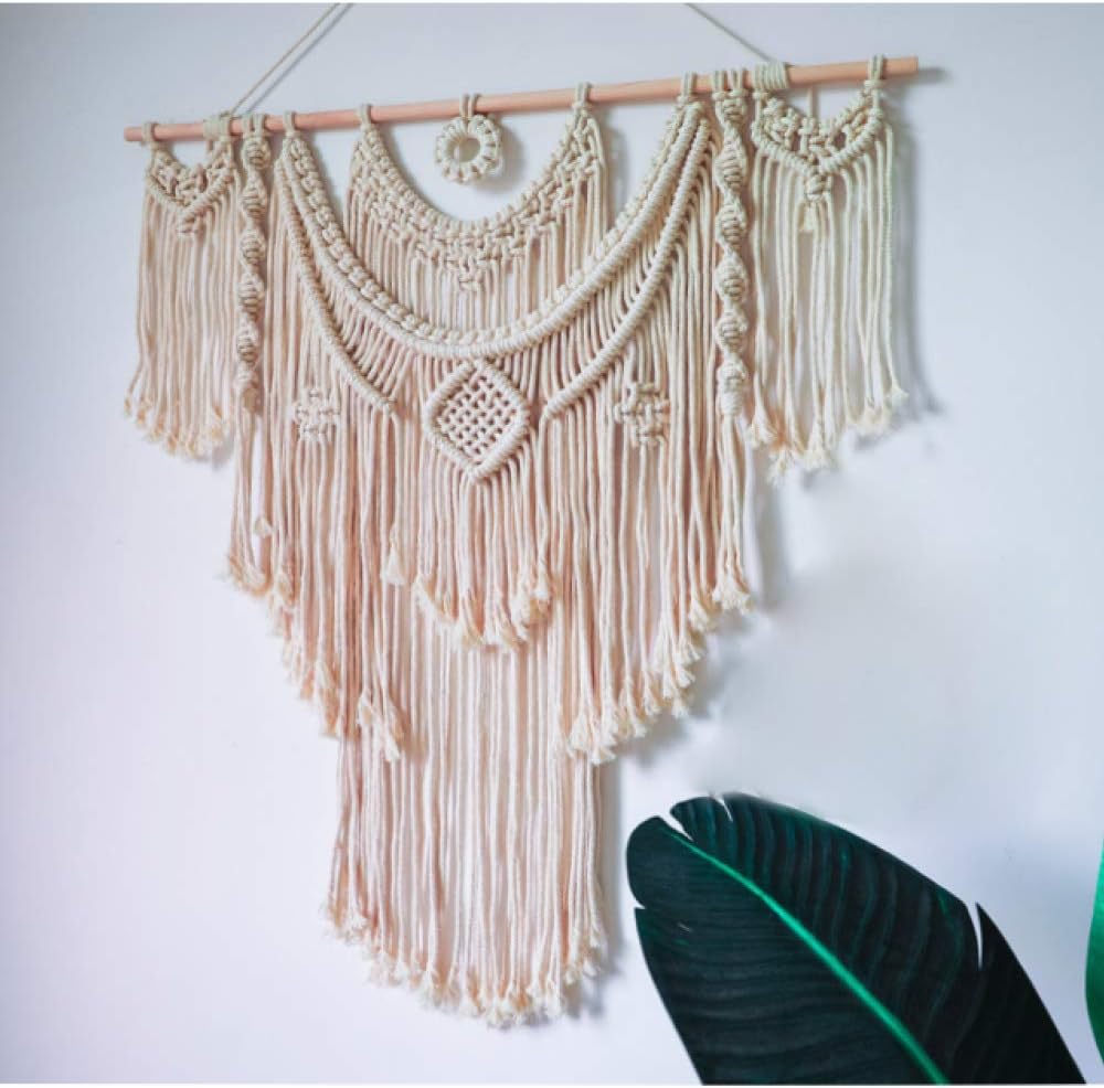 ZCRFY Large Macrame Woven Art Wall Hanging Tapestry Handmade Cotton Chic Bohemian Home Decor Home Bar Cafe Adornment,100 * 100cm