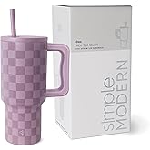 Simple Modern 30 oz Tumbler with Handle and Straw Lid | Insulated Cup Reusable Stainless Steel Water Bottle Travel Mug Cupholder Use | Gift for Women Men Him Her | Trek Collection | Lavender Checkmate