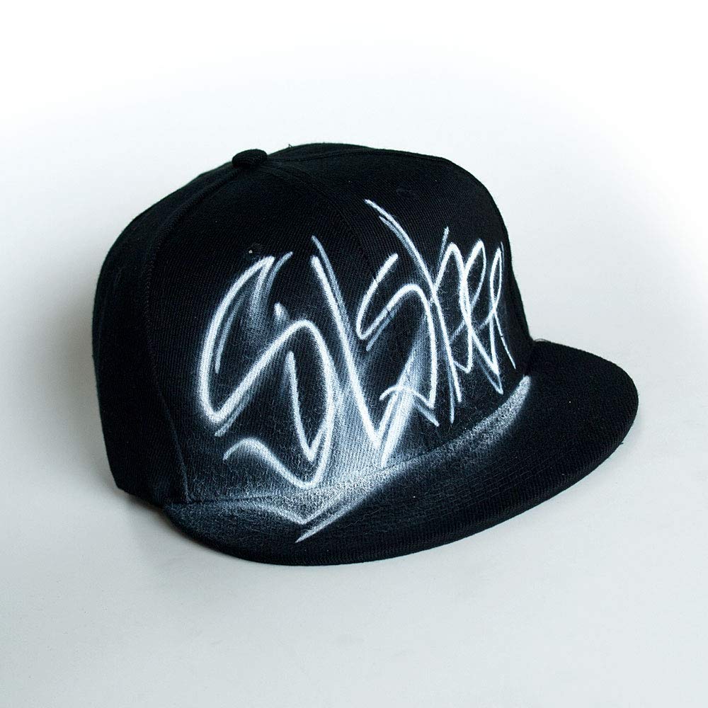 Black and white graffiti snapback hat, Custom painted flat cap with your custom text