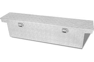 confote 60 Inch Heavy Duty Aluminum Stripes Plated Tool Box Pick Up Truck Bed RV Toolbox Waterproof Storage Organizer with Lock and Key,60"x 12"x 14"-Silver