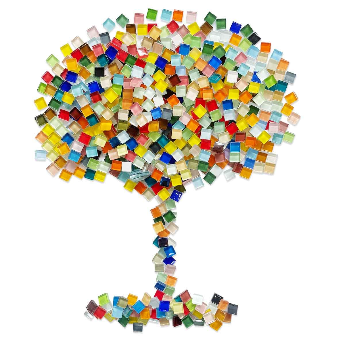 Asaisimg 500g DIY Mosaic Tiles for Crafts, Colorful Stained Glass Mosaic Tiles Pieces, Mixed Colors Shine Crystal Series Square Crystal Mosaic for Home Decoration, Art Crafts