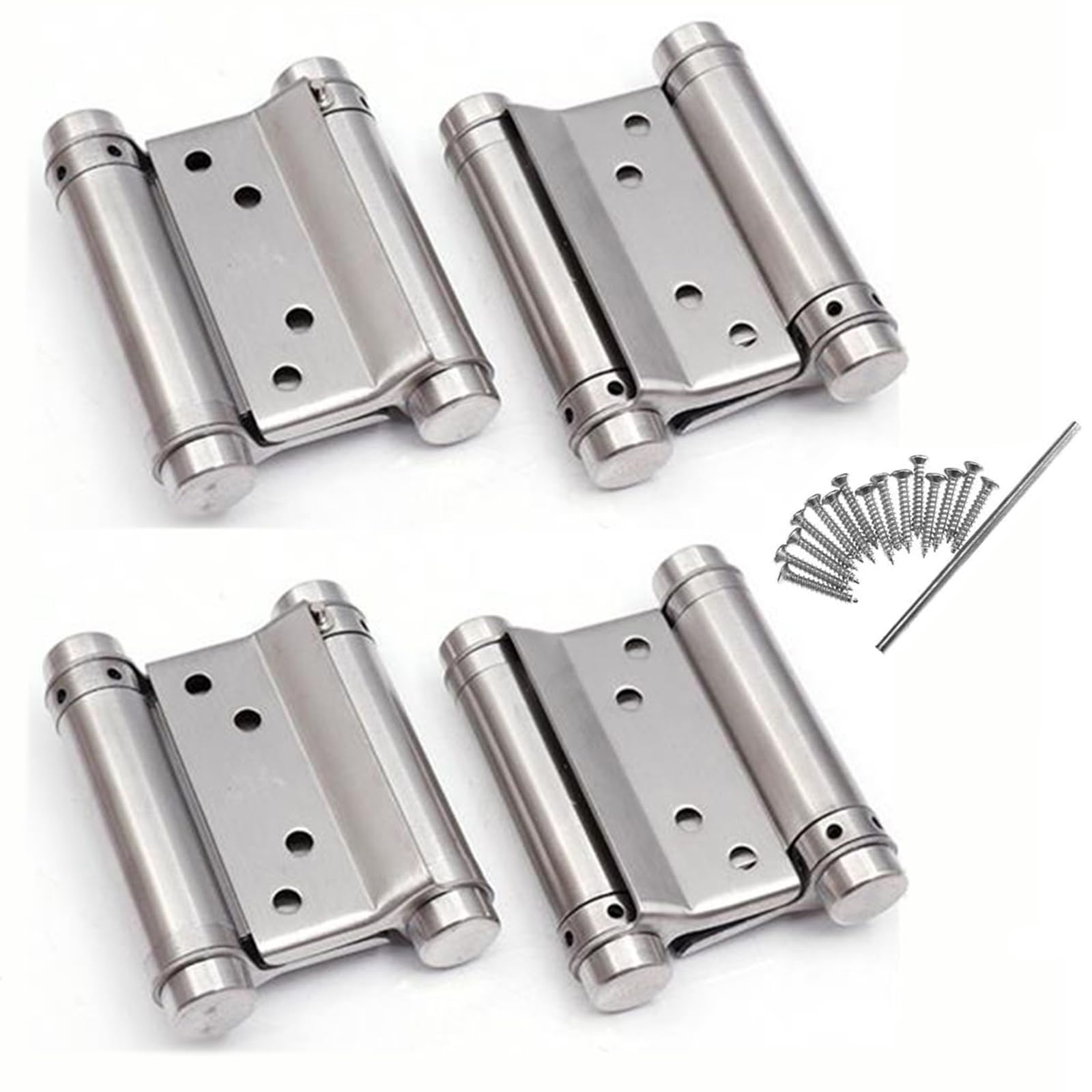 2 Pairs 3inch Double Action Spring Door Hinges Stainless Steel Saloon Cafe Self-Closing Perfect Adjustable 76mm