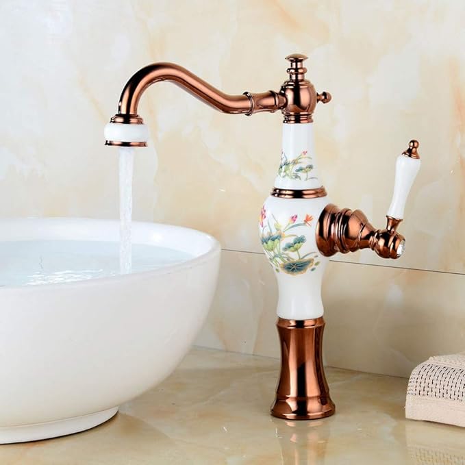 Grifo del Lavabo, Oro Rosa De Cobre Vintage Patrón Étnico Grifo Mezcla