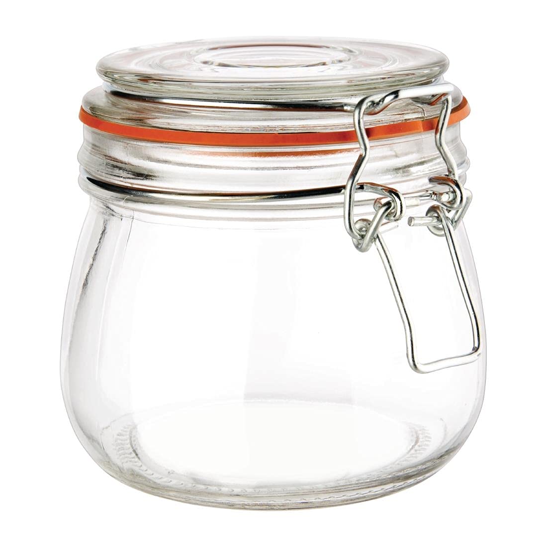 Vogue Clip Top Glass Preserve Jar 500 ml, Clear, Material: Glass, Rubber Ring for Airtight Seal, Glass Jam Jar, Size: 105(H) x 105(D) x 89(Dia)mm, P490
