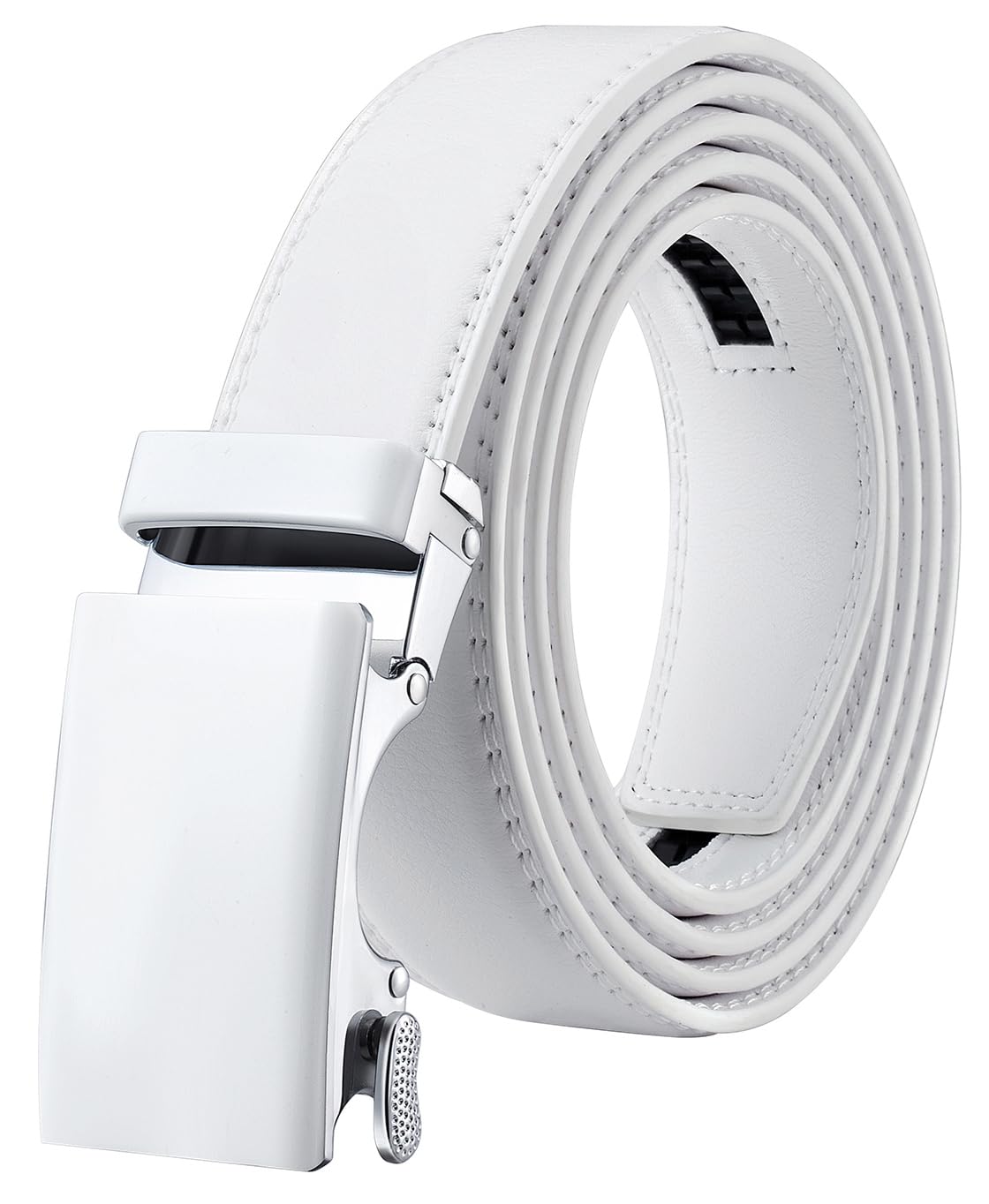 Nelbons Men's Belt, Slide Ratchet Belt for Men with Leather 1 3/8“ width 35mm,Trim to Fit (Y-white 01, 130cm / 28 "-44" adjustable waist)