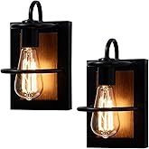 Farmhouse Wall Sconces Lamp Set of Two,Modern Industrial Wall Sconces Lighting Indoor with E26 Base Faux-Wood Color Matte Bla