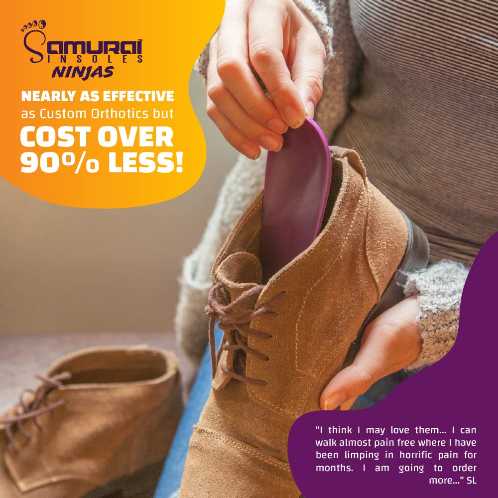 Samurai Insoles Ninjas Plantar Fasciitis Relief Arch Support Shoe Insoles - Podiatrist Designed, Orthotic Lab Made in The USA