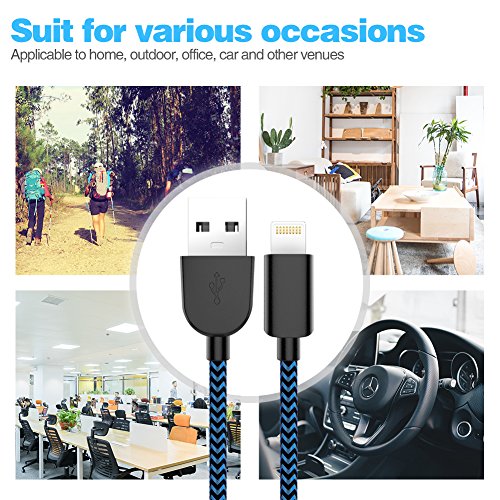 image for TNSO Phone Cable 5 Pack [3/3/6/6/10FT] Nylon Braided 8 Pin USB Chargin