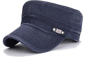 ChezAbbey Adjustable Flat Top Cap Solid Brim Army Cadet Style Military Hat Baseball Cap