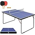 Generic Ping Pong Table Foldable & Portable Table Tennis Table Set for Indoor & Outdoor Games with Net, 2 Paddles and 3 Balls
