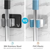 homeasy Mop Broom Holder 4 Pcs Stainless Steel Self Adhesive Wall Mount Black view 2